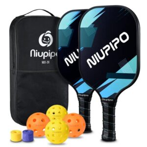 niupipo pickleball paddles, lightweight pickleball paddles set of 2 w/fiberglass surface, polypropylene honeycomb core, cushion grip, 4 balls for outdoor & indoor play, usa pickleball approved