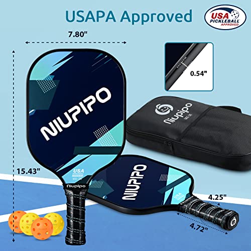 niupipo Pickleball Paddles, Lightweight Pickleball Paddles Set of 2 w/Fiberglass Surface, Polypropylene Honeycomb Core, Cushion Grip, 4 Balls for Outdoor & Indoor Play, USA Pickleball Approved