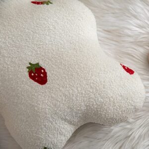 vctops Cute Cloud Shaped Throw Pillows Strawberry Embroidery Pattern Comfortable Plush Fuzzy Pillow Cushion Decorative Pillow, Cream