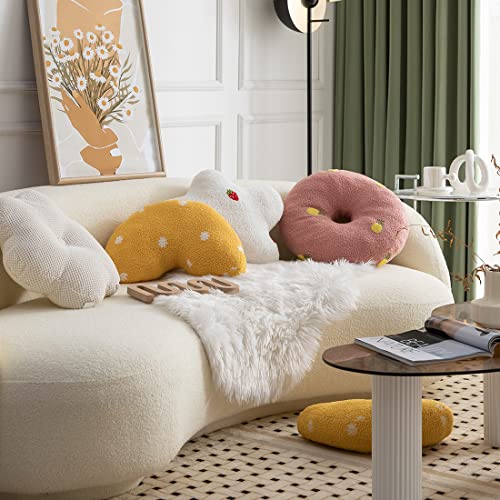 vctops Cute Cloud Shaped Throw Pillows Strawberry Embroidery Pattern Comfortable Plush Fuzzy Pillow Cushion Decorative Pillow, Cream