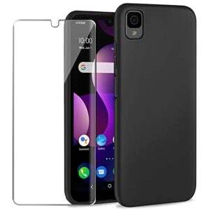 yjrop for tcl 30z case with tempered glass screen protector slim full-body silicone bumpers anti-scratch shockproof protective phone case cover for alcatel tcl 30z 30 z 4g lte t602dl(black)