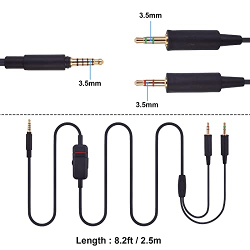 Hizsoaor MMX 300 2nd Gen Replacement Cable for Beyerdynamic MMX 300 2nd Generation/MMX 300 Gaming Headset, Volume Control Inline Mute, Plug and Play Twisted Pair OFC Copper Wire (8.2Ft / 2.5m)