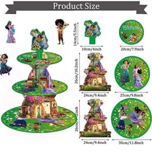 Encanto Cupcake Stand, Magic Movie Birthday Party Decorations, Theme Party Dessert Stands Round Cardboard Cupcake Tower Encanto Party Supplies, Green