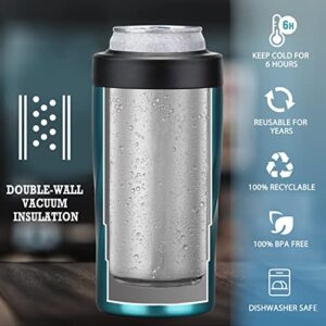 Maxso Skinny Can Cooler for 12 oz Standard or Slim Cans & Beer Bottles. 4 in 1 Stainless Steel Vacuum Insulated Universal Beverage Can Holder Keep Drinks Cold - Green