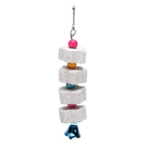 bird chew toy, mineral stone molar toy with bell bird beak grinding stone pet birds beak grinding swing for cockatoo budgie parakeet cockatiel lovebird