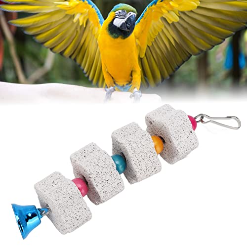 Bird Chew Toy, Mineral Stone Molar Toy with Bell Bird Beak Grinding Stone Pet Birds Beak Grinding Swing for Cockatoo Budgie Parakeet Cockatiel Lovebird