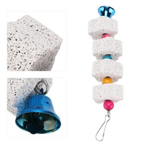 Bird Chew Toy, Mineral Stone Molar Toy with Bell Bird Beak Grinding Stone Pet Birds Beak Grinding Swing for Cockatoo Budgie Parakeet Cockatiel Lovebird