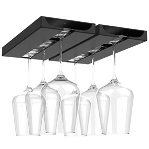 wine glass rack - under cabinet stemware rack, wine glass holder glass storage hanger for bar, kitchen, dining room (black 2 pcs set)
