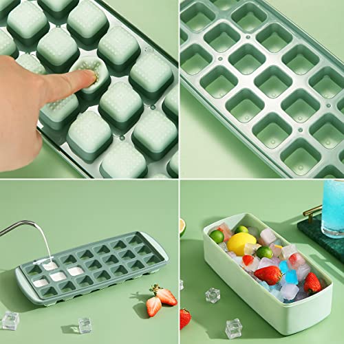 HOMQUEN Ice Cube Trays for Freezer, Easy Release Silicone 21-Grain Ice Trays with Lid, Storage Container, Scoop, Square Ice Ball Maker Mold, Ice Cube Mold for Chilling Whiskey Tea Coffee (Green)
