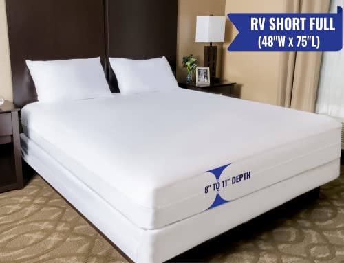 RV Short Full Mattress Protector (48”Wx75 L) Fits 8"-11" Depth - Zippered Waterproof Three Quarter 3/4 Full Mattress Encasement - Hypoallergenic Premium Bed Cover Protects from Dust Allergens