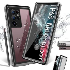 s22 ultra waterproof case with built in screen protector, underwater phone case for samsung galaxy s22 ultra 5g 6.8 inch, ip68 waterproof for snorkeling, heavy duty, shockproof,dustproof,black