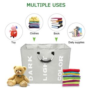 Matybobe Laundry Bag Collapsable 3-Section Foldable Laundry Hamper Durable Oxford Fabric Laundry Basket Clothes Sorter Portable Multifunction Storage Bag with Alloy Handle