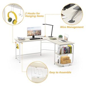 Merronix L Shaped Office Desk, Modern Reversible L Gaming Desk for Home Office, Spacious Desktop Corner Computer Desk, Beige