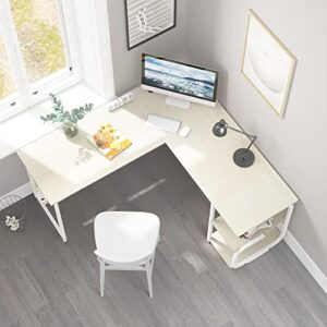 Merronix L Shaped Office Desk, Modern Reversible L Gaming Desk for Home Office, Spacious Desktop Corner Computer Desk, Beige