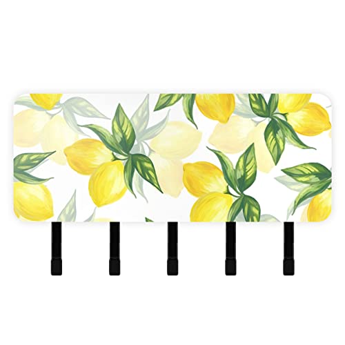 xigua Summer Lemon Key Holder for Wall with Mail Organizer & 5 Key Hooks Decorative Key and Mail Holder for Hallway Kitchen Office Farmhouse Decor,7.1" x 4.1" x 1.2"