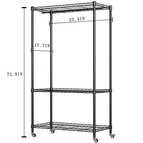 GMIULIG Portable Closets Heavy Duty Garment Rack Clothes Rack for Hanging Clothes Metal Wire Shelving Wardrobe Portable Freestanding Closet Black