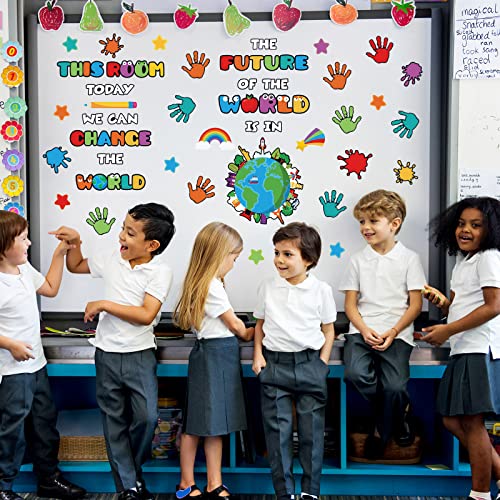82 Pcs Motivational Classroom Bulletin Board Set Classroom Decoration Elementary Classroom Decor for Pre School Elementary and Middle School Teacher Educational Wall Decor Kids Hands Star Cutouts