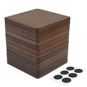sijdiee 4 inch wood drink coasters, 12 pack square bulk wooden coasters with non-slip silicon dot stickers for bar kitchen home dinner table decor