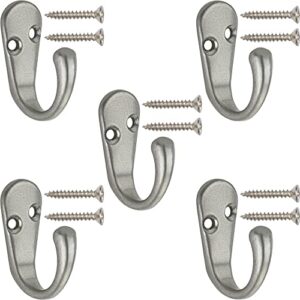 neighbours lane towel hooks for bathroom wall mounted - satin nickel single prong wall hooks for hanging coats, clothes, bags, hats, towels, & more - pack of 5 small-sized hooks