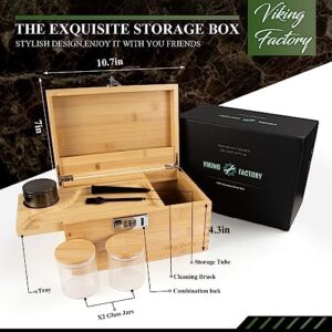 Viking Factory Large Bamboo Box with Combination Lock Decorative Box for Home Locking Storage Box -Premium Removable Tray, With Glass Jar