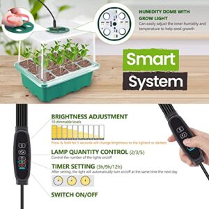 CANNABMALL Seed Starter Tray 5 Packs Seedling Starter Trays with Grow Light 8 LEDs, Timer, Dimmable, Seed Starting Trays Kit with Humidity Dome (60 Cells) Indoor Gardening Plant Germination Trays