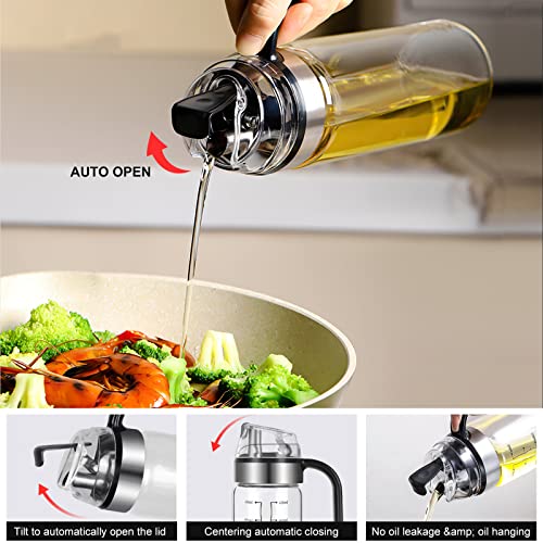 ZENG Oil Dispenser Bottle Set for Kitchen, Olive Oil Bottle Dispenser, Glass Oil Sauce Bottle Dispenser, Auto Flip, 550ml