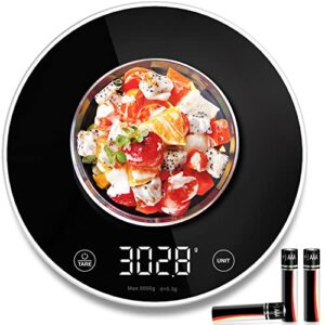 vocoo food kitchen scale digital - 5kg/11lb max weight with 5 units grams ounces pounds, clear led display and tare function, food scale for cooking baking meat weighing (white)