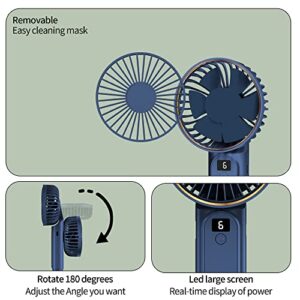 TUNISE Portable Handheld Fan, Neck Fan, 4000mAh Desk Fan, 180° Adjustable, 6 Speed Wind, Display Electricity in Real Time, USB Rechargeable Foldable Fan, Quiet Personal Fan with Power Bank Blue