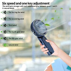 TUNISE Portable Handheld Fan, Neck Fan, 4000mAh Desk Fan, 180° Adjustable, 6 Speed Wind, Display Electricity in Real Time, USB Rechargeable Foldable Fan, Quiet Personal Fan with Power Bank Blue