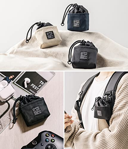 Ringke Mini Pouch [Bucket Bag] with O Ring Carabiner, Nylon Carrying Pouch Small Bag for AirPods, Galaxy Buds, Earphones, Cards, ID - Black