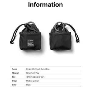 Ringke Mini Pouch [Bucket Bag] with O Ring Carabiner, Nylon Carrying Pouch Small Bag for AirPods, Galaxy Buds, Earphones, Cards, ID - Black