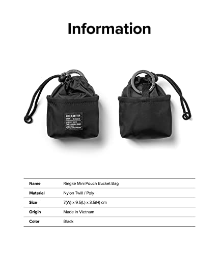 Ringke Mini Pouch [Bucket Bag] with O Ring Carabiner, Nylon Carrying Pouch Small Bag for AirPods, Galaxy Buds, Earphones, Cards, ID - Black