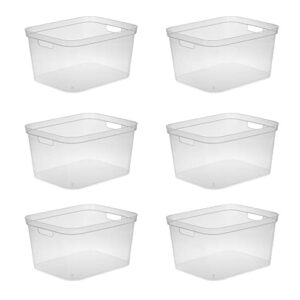 sterilite 8.25x12.25x15 inch modern polished storage bin w/ comfortable carry through handles & banded rim for household organization, clear (6 pack)