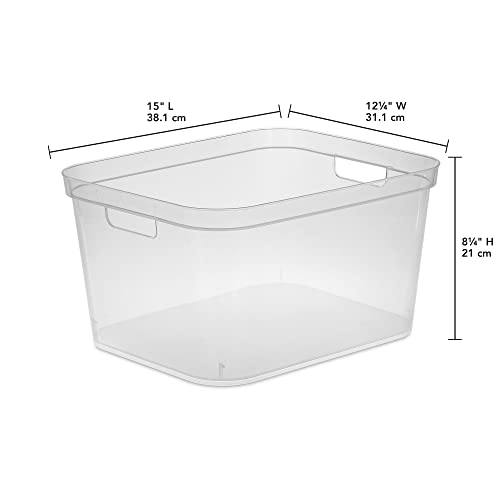 Sterilite 8.25x12.25x15 Inch Modern Polished Storage Bin w/ Comfortable Carry Through Handles & Banded Rim for Household Organization, Clear (6 Pack)