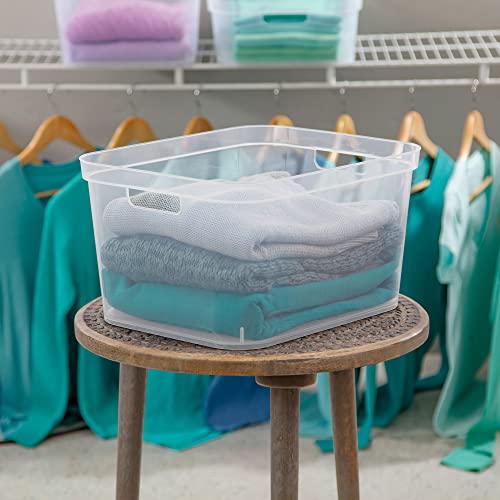 Sterilite 8.25x12.25x15 Inch Modern Polished Storage Bin w/ Comfortable Carry Through Handles & Banded Rim for Household Organization, Clear (6 Pack)