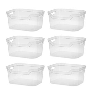 sterilite 7 x 11 x 14.25 inch polished open scoop front storage bin with comfortable carry through handles for household organization, clear (6 pack)