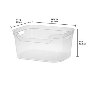 Sterilite 7 x 11 x 14.25 Inch Polished Open Scoop Front Storage Bin with Comfortable Carry Through Handles for Household Organization, Clear (6 Pack)