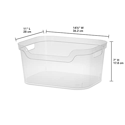 Sterilite 7 x 11 x 14.25 Inch Polished Open Scoop Front Storage Bin with Comfortable Carry Through Handles for Household Organization, Clear (6 Pack)