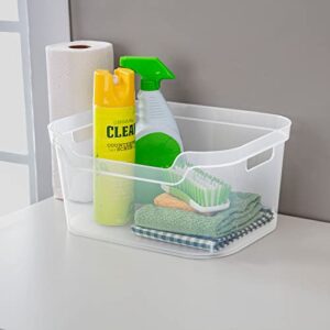 Sterilite 7 x 11 x 14.25 Inch Polished Open Scoop Front Storage Bin with Comfortable Carry Through Handles for Household Organization, Clear (6 Pack)