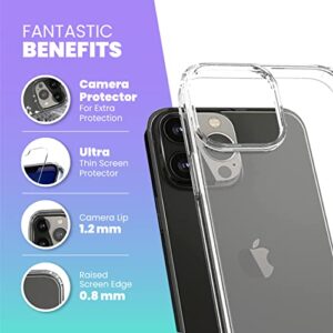 OOVIAL [5 in 1] iPhone 13 Clear Case Bundle with 1 Tempered Glass Screen Protector, 1 Camera Lens Protector and 2xCleaning Kits[Anti-Yellowing Military Grade Protection] 6.1 Inch