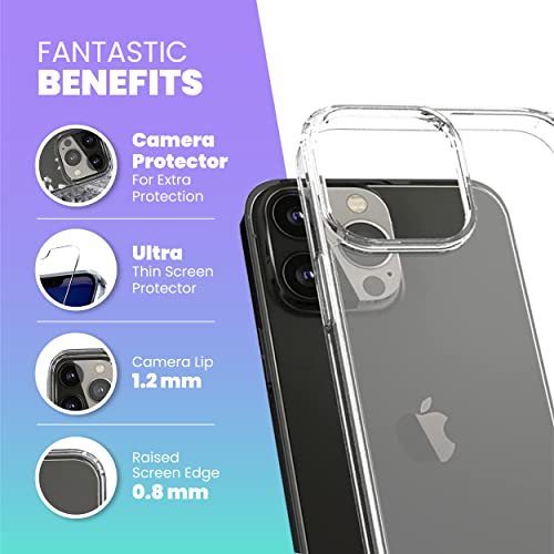 OOVIAL [5 in 1] iPhone 13 Clear Case Bundle with 1 Tempered Glass Screen Protector, 1 Camera Lens Protector and 2xCleaning Kits[Anti-Yellowing Military Grade Protection] 6.1 Inch