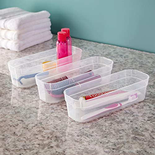 Sterilite 13538608 Narrow Storage Trays with Sturdy Banded Rim and Textured Bottom for Desktop and Drawer Organizing, Clear (24 Pack)
