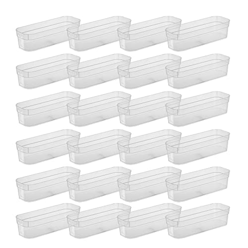 Sterilite 13538608 Narrow Storage Trays with Sturdy Banded Rim and Textured Bottom for Desktop and Drawer Organizing, Clear (24 Pack)