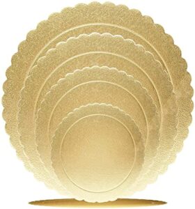 4 pack cake boards golden round cake circles 6, 8, 10, 12 inch cake base cardboard, 1 of each size set for baking cake, gold