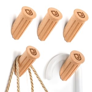jansky wood wall hooks, pack of 5, modern coat hooks wall mounted, decorative hooks for hanging clothes, towel, hangers, robe, scarf, hat, bag (beech wood)