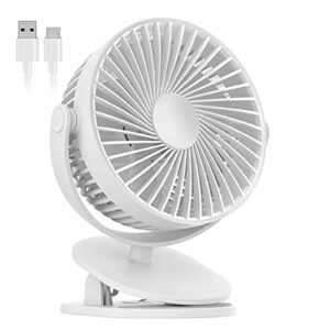 cml usb desk clip-on fan, 5 inch mini portable cooling table fan with sturdy clamp, quiet personal small fan with 4 speeds brushless motor, for home, office, desktop, camping, travel, car, white