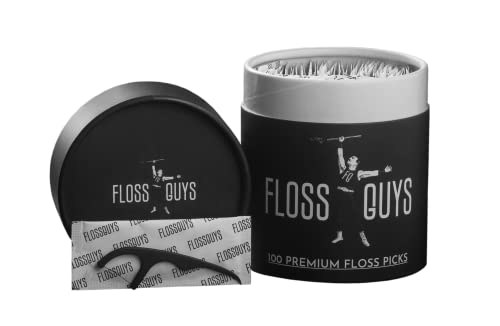 Floss Guys Premium Unflavored Compostable Floss Picks | Individually Wrapped | Biodegradable Plant-Based Flossers | Vegan | BPA Free |, Black, 100 Count (Pack of 1)