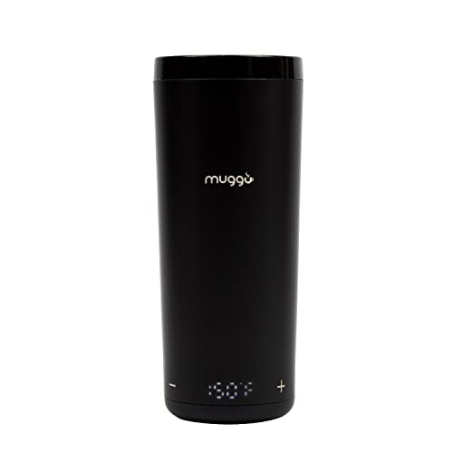 Muggo 12 oz Self-Heating Coffee Mug, Temperature Control Travel Mug, Black Portable Heated Coffee Mug with Leak-Proof Lid & 3-Hour Battery Life