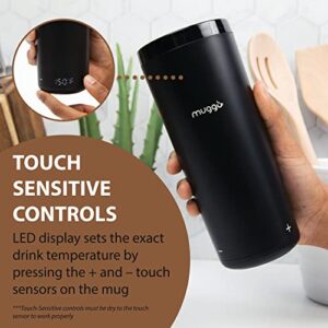 Muggo 12 oz Self-Heating Coffee Mug, Temperature Control Travel Mug, Black Portable Heated Coffee Mug with Leak-Proof Lid & 3-Hour Battery Life