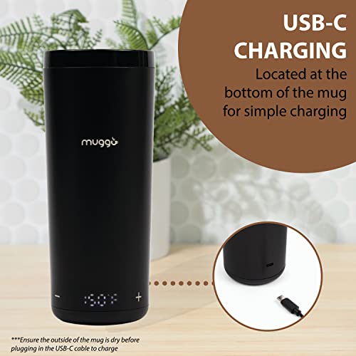 Muggo 12 oz Self-Heating Coffee Mug, Temperature Control Travel Mug, Black Portable Heated Coffee Mug with Leak-Proof Lid & 3-Hour Battery Life